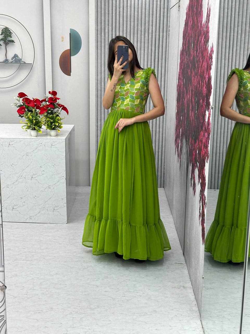 PC 468 Green Embroidered Gown